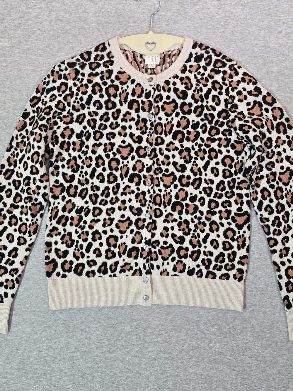 a new day Cream Leopard Print Crewneck Sweater with Pink Accents